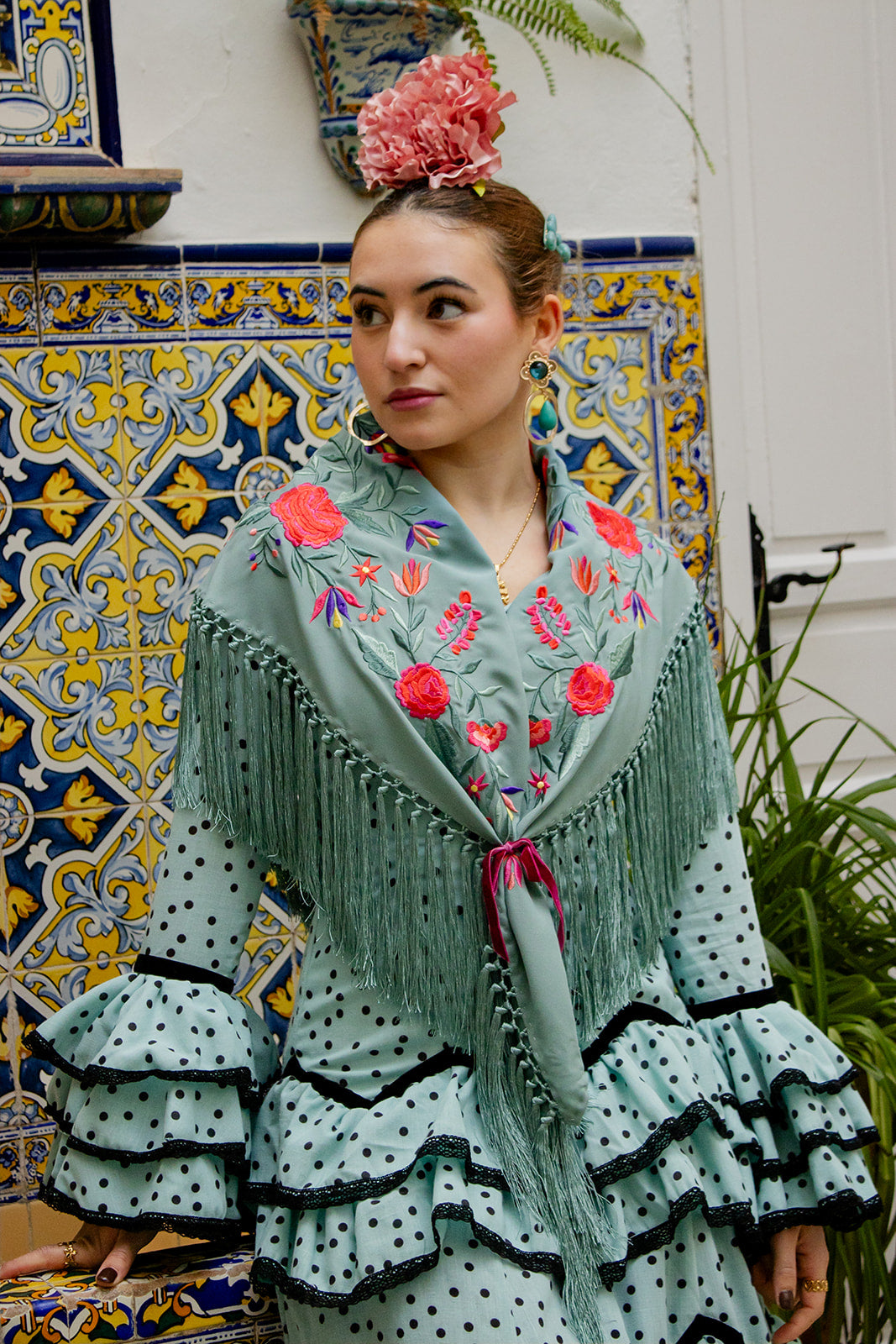 Mantoncillo Flamenca Verde Jabonoso Modelo Algarabía 