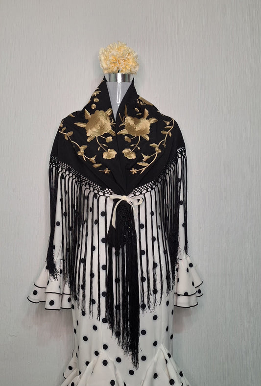 Mantoncillo Flamenca Negro y Dorado