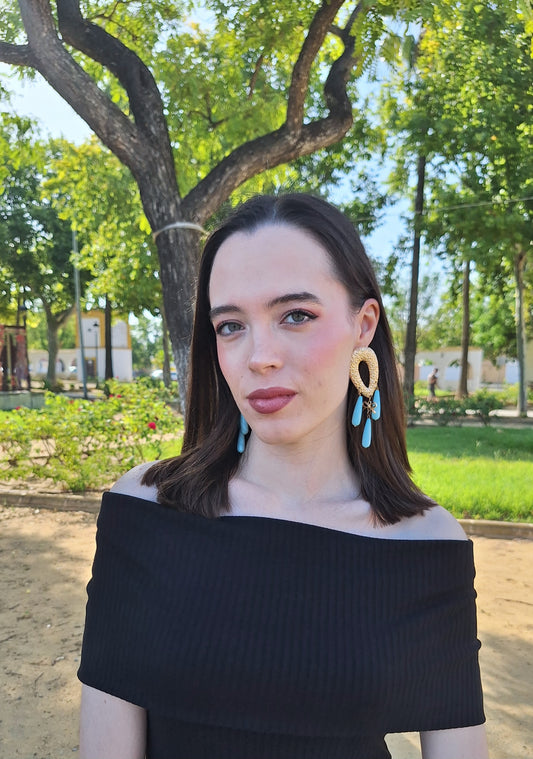 Pendiente Olivia Verde Agua. Pendiente de flamenca 