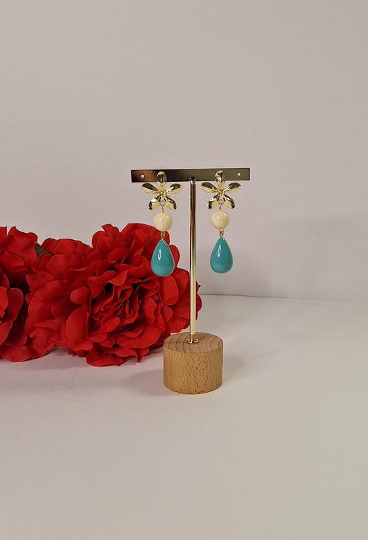 Pendiente de Flamenca  e invitada turquesa y hueso